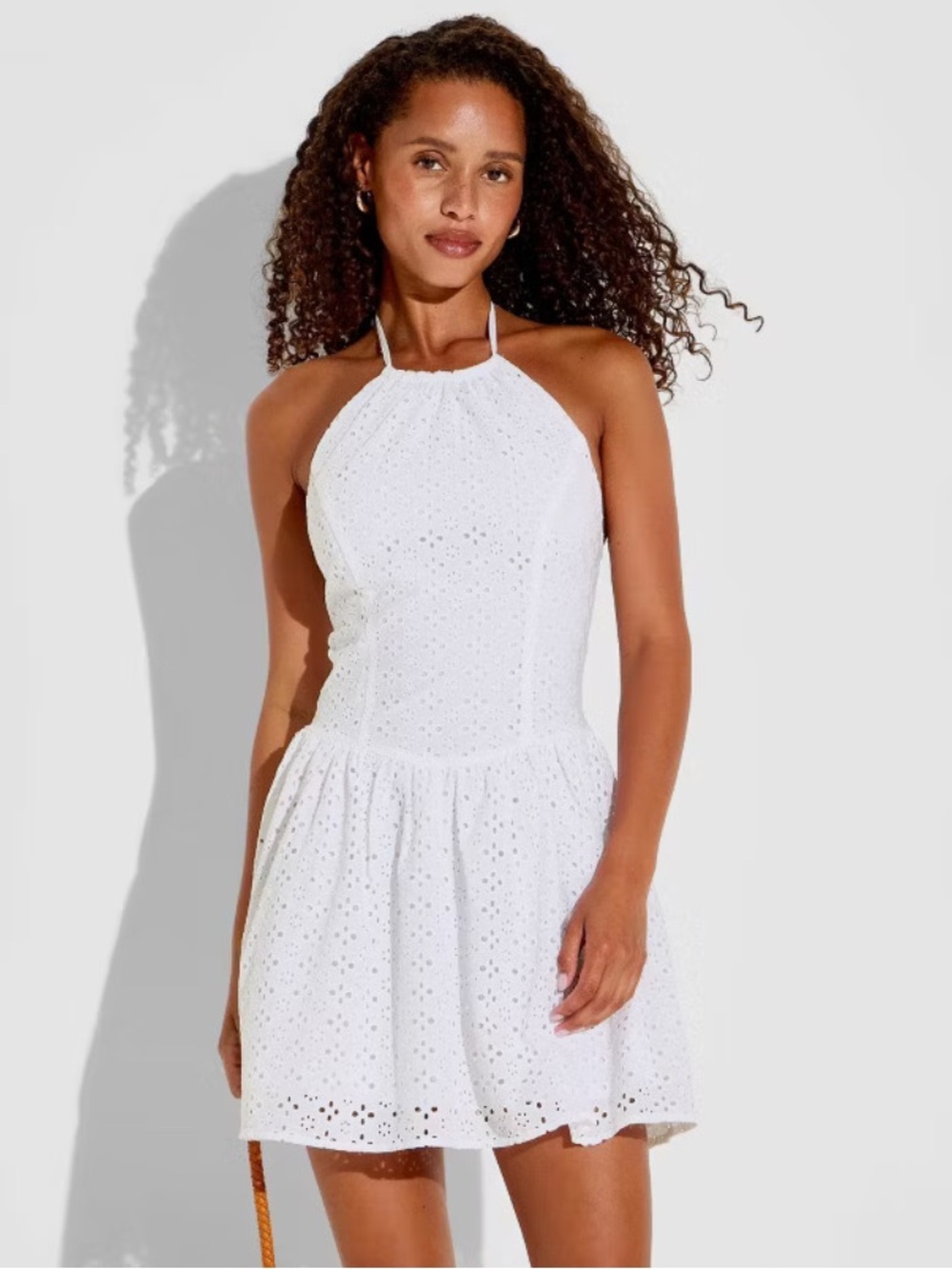 wild fable White Halter Eyelet Mini Dress M